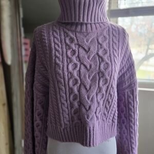 Wayf Lavender Cable Knit Turtleneck Sweater